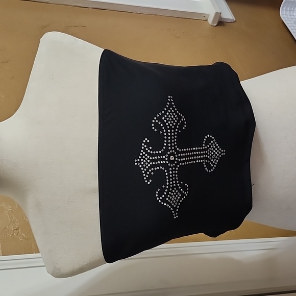 Rhinestone bling cross black tube top - Picture 1 of 3